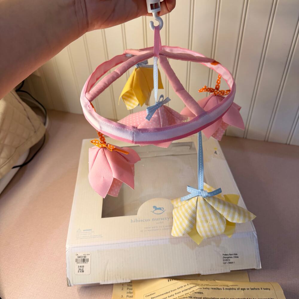 Pottery Barn Kids Hibiscus Flower Garden Nursery Mobile Floral Pink Yellow Girl